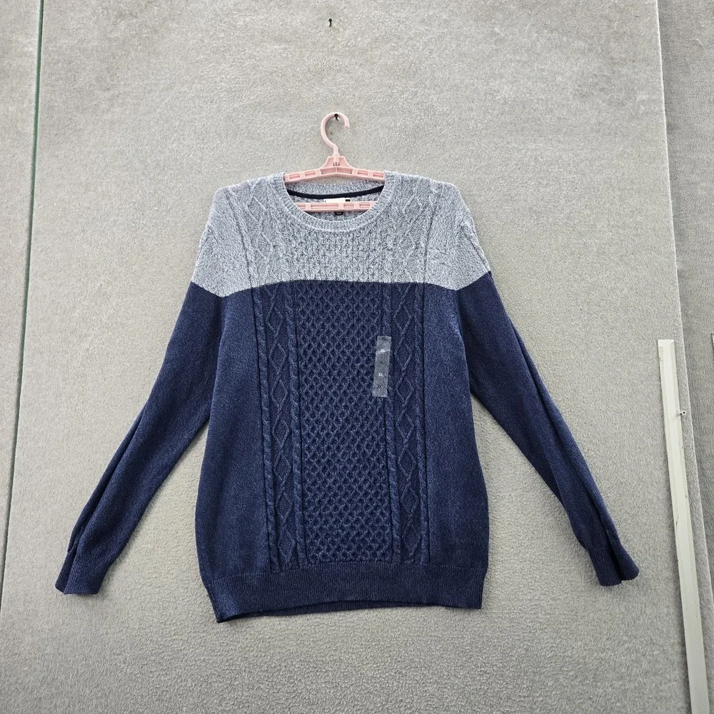 Club Room Men‎ Sweatshirt XL Blue Colorblock Cable Knit Long Sleeve NWT